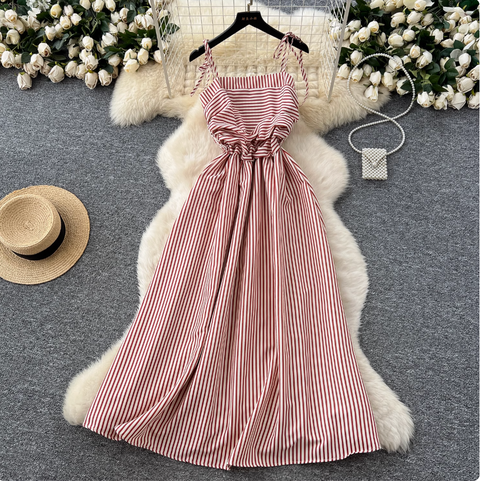 Mori Striped Printed Lace-up Dress