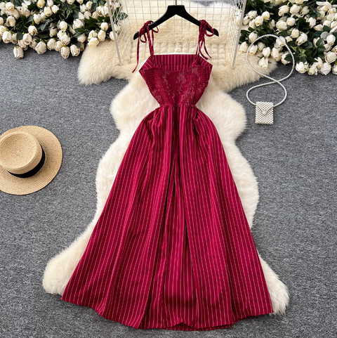 Mori Striped Printed Lace-up Dress