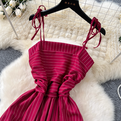 Mori Striped Printed Lace-up Dress