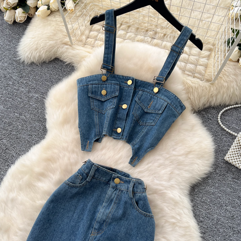 Denim Camisole & Slim Skirt 2Pcs