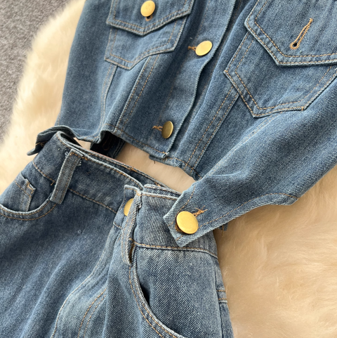 Denim Camisole & Slim Skirt 2Pcs