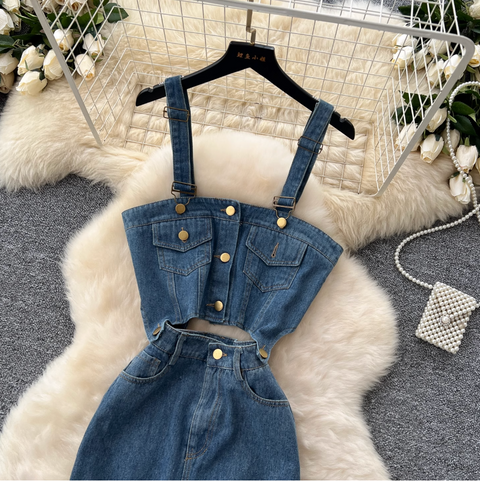 Denim Camisole & Slim Skirt 2Pcs