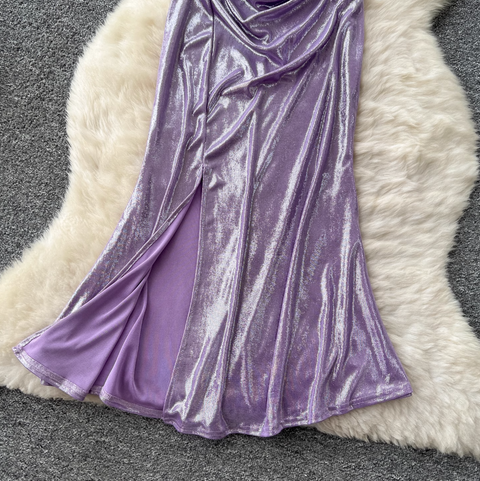 Draped Neckline Pleated Slip Dress