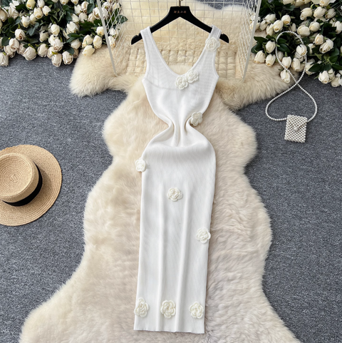 3d Flower Knitted Vest Dress