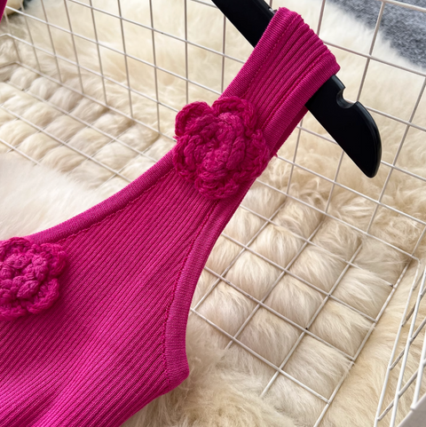 3d Flower Knitted Vest Dress