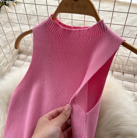 Sleeveless Top & Split Skirt Knitted 2Pcs