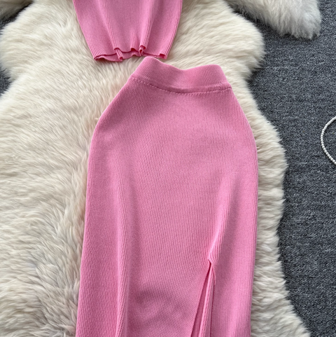 Sleeveless Top & Split Skirt Knitted 2Pcs