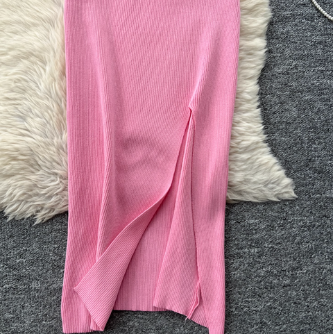 Sleeveless Top & Split Skirt Knitted 2Pcs