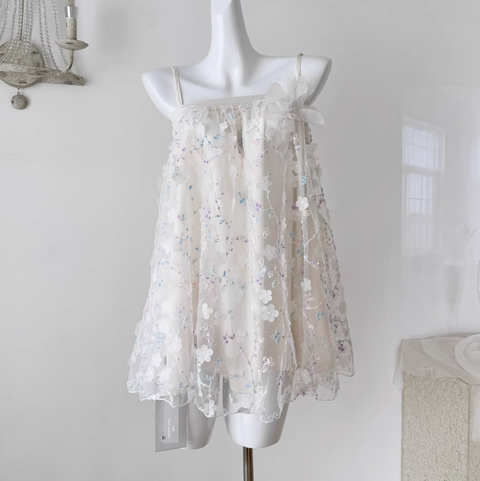 3d Embroidery White Slip Dress