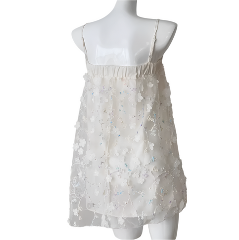 3d Embroidery White Slip Dress