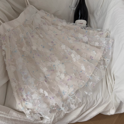 3d Embroidery White Slip Dress