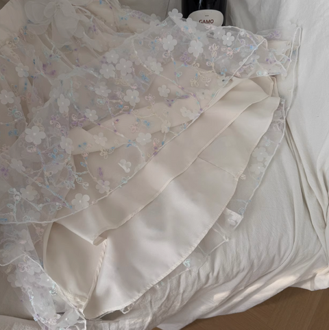 3d Embroidery White Slip Dress