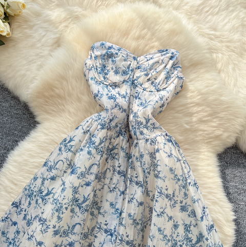 Off-shoulder Floral Printed Puffy Dress