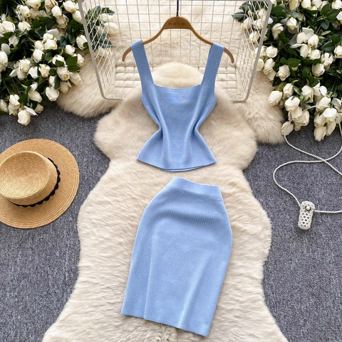 Rhinestone Studded Camisole & Skirt 2Pcs