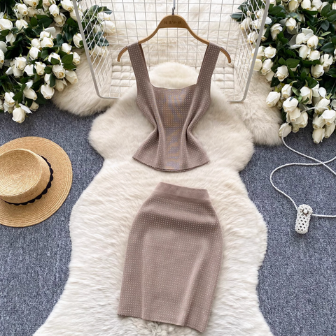 Rhinestone Studded Camisole & Skirt 2Pcs