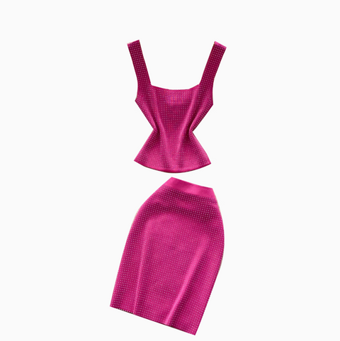 Rhinestone Studded Camisole & Skirt 2Pcs