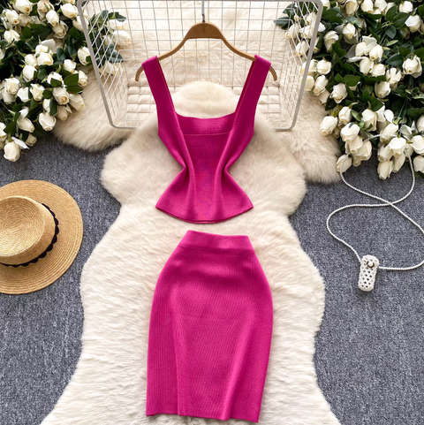 Rhinestone Studded Camisole & Skirt 2Pcs