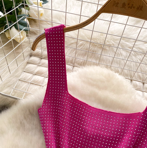 Rhinestone Studded Camisole & Skirt 2Pcs