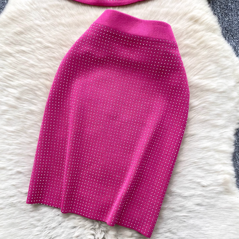 Rhinestone Studded Camisole & Skirt 2Pcs