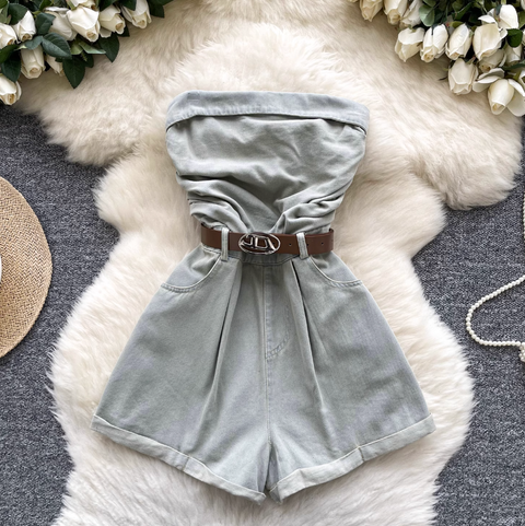 Chic Denim Rompers with Belt