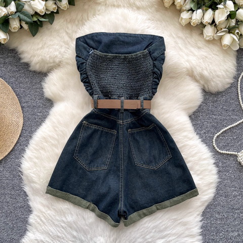 Chic Denim Rompers with Belt