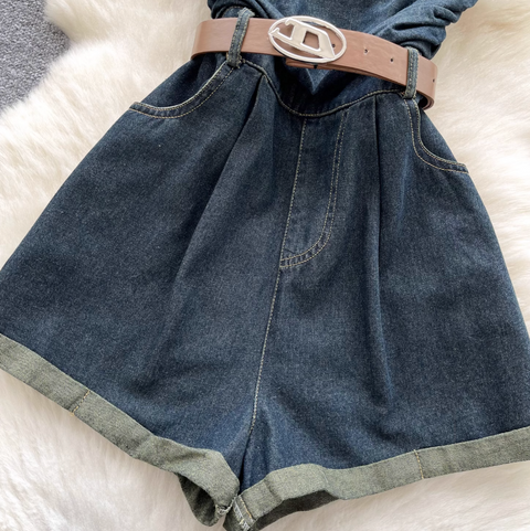 Chic Denim Rompers with Belt