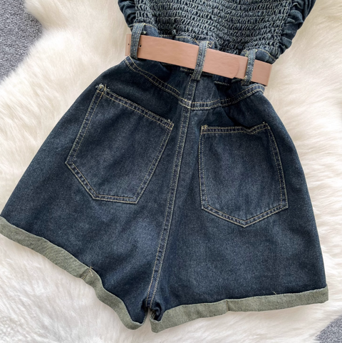 Chic Denim Rompers with Belt