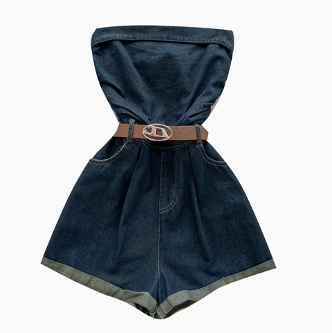 Chic Denim Rompers with Belt