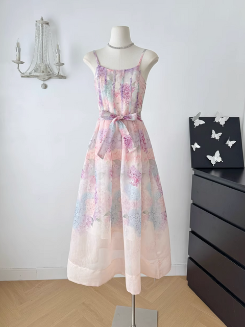 Purplish Floral Lace-up Slip Dress