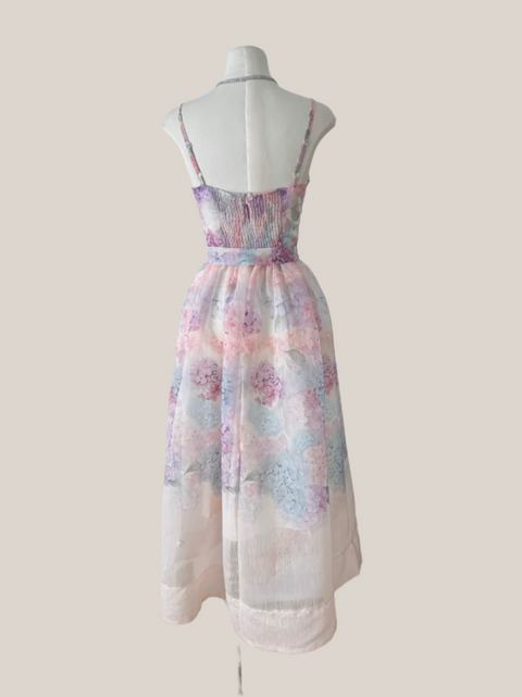 Purplish Floral Lace-up Slip Dress