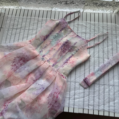 Purplish Floral Lace-up Slip Dress