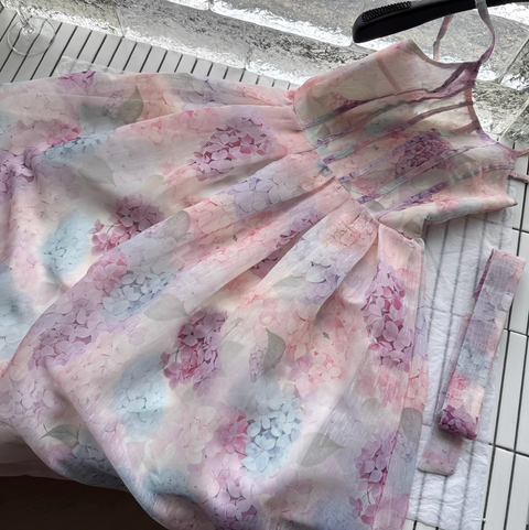 Purplish Floral Lace-up Slip Dress