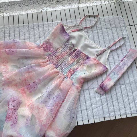 Purplish Floral Lace-up Slip Dress