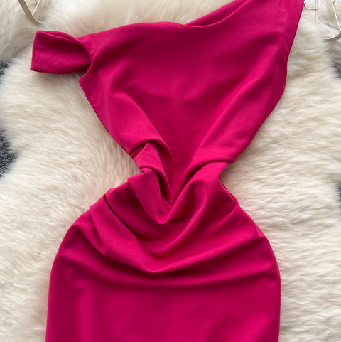 Slant Neckline Slim-fit Party Dress