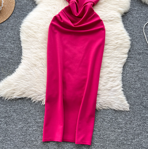 Slant Neckline Slim-fit Party Dress