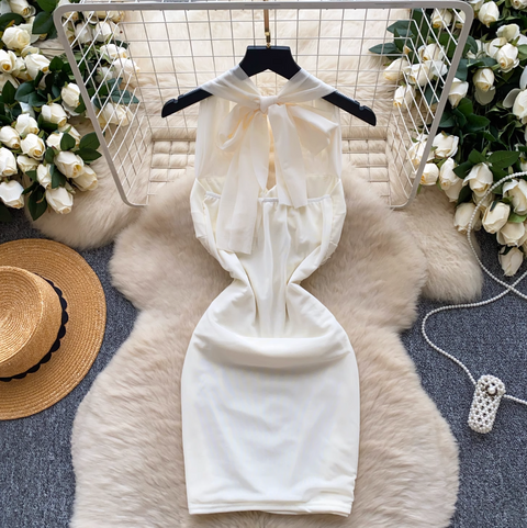 Rhinestone Studded Lace-up Halter Dress