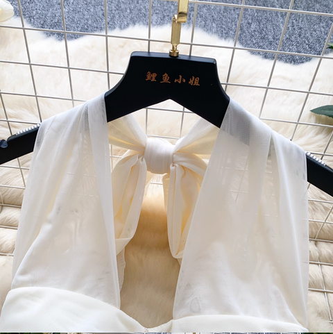 Rhinestone Studded Lace-up Halter Dress