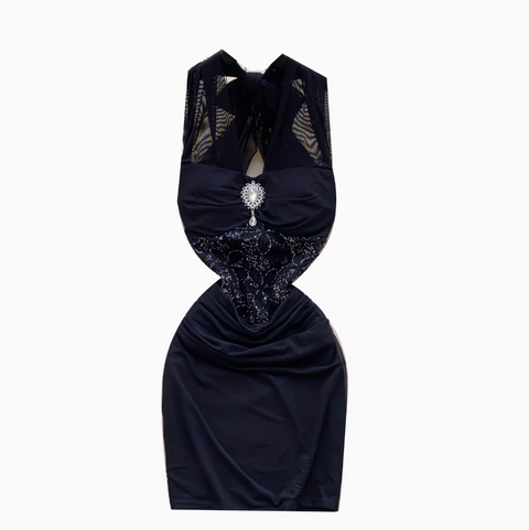 Rhinestone Studded Lace-up Halter Dress