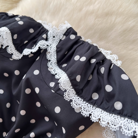 Off-shoulder Polka Dot Black Dress