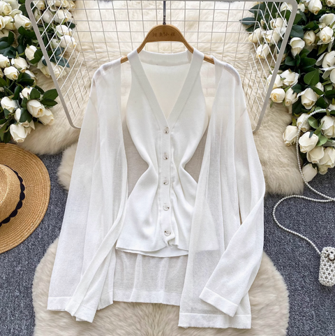 Knitted Vest & Sunscreen Cardigan 2Pcs