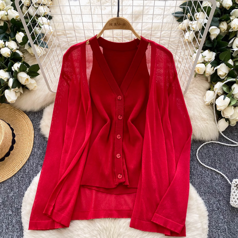 Knitted Vest & Sunscreen Cardigan 2Pcs
