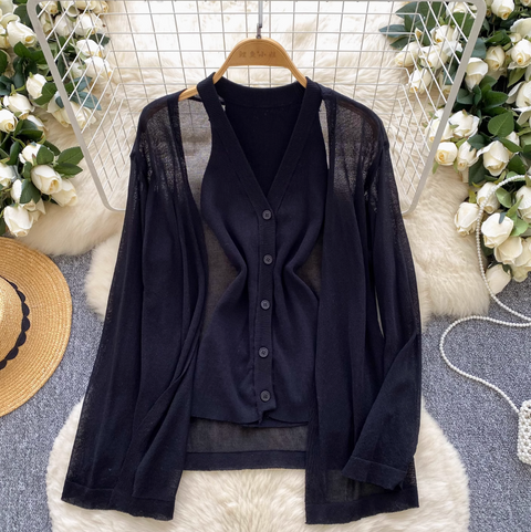 Knitted Vest & Sunscreen Cardigan 2Pcs