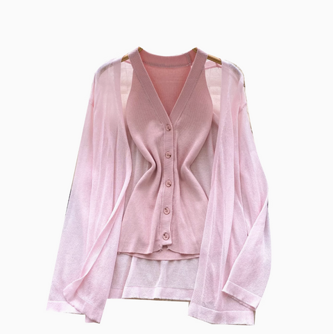 Knitted Vest & Sunscreen Cardigan 2Pcs