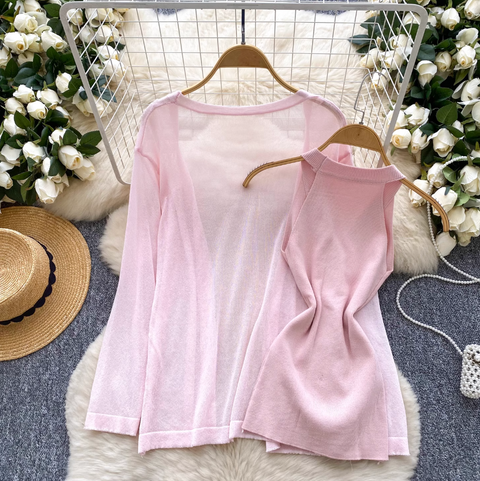 Knitted Vest & Sunscreen Cardigan 2Pcs