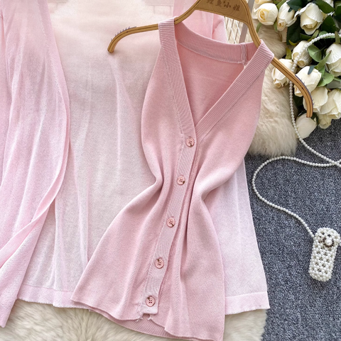 Knitted Vest & Sunscreen Cardigan 2Pcs