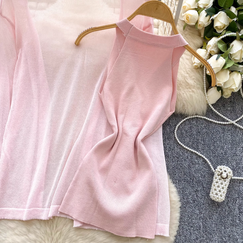 Knitted Vest & Sunscreen Cardigan 2Pcs