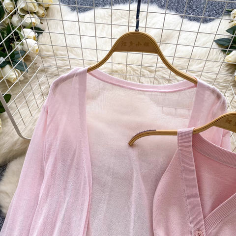 Knitted Vest & Sunscreen Cardigan 2Pcs