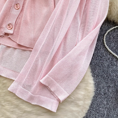 Knitted Vest & Sunscreen Cardigan 2Pcs