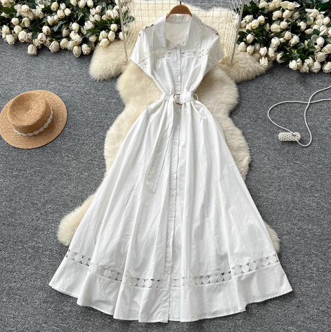 Elegant Hollowed Patchwork Shirt Dress