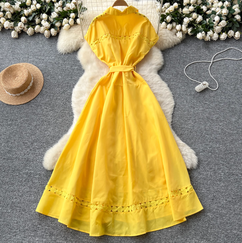 Elegant Hollowed Patchwork Shirt Dress